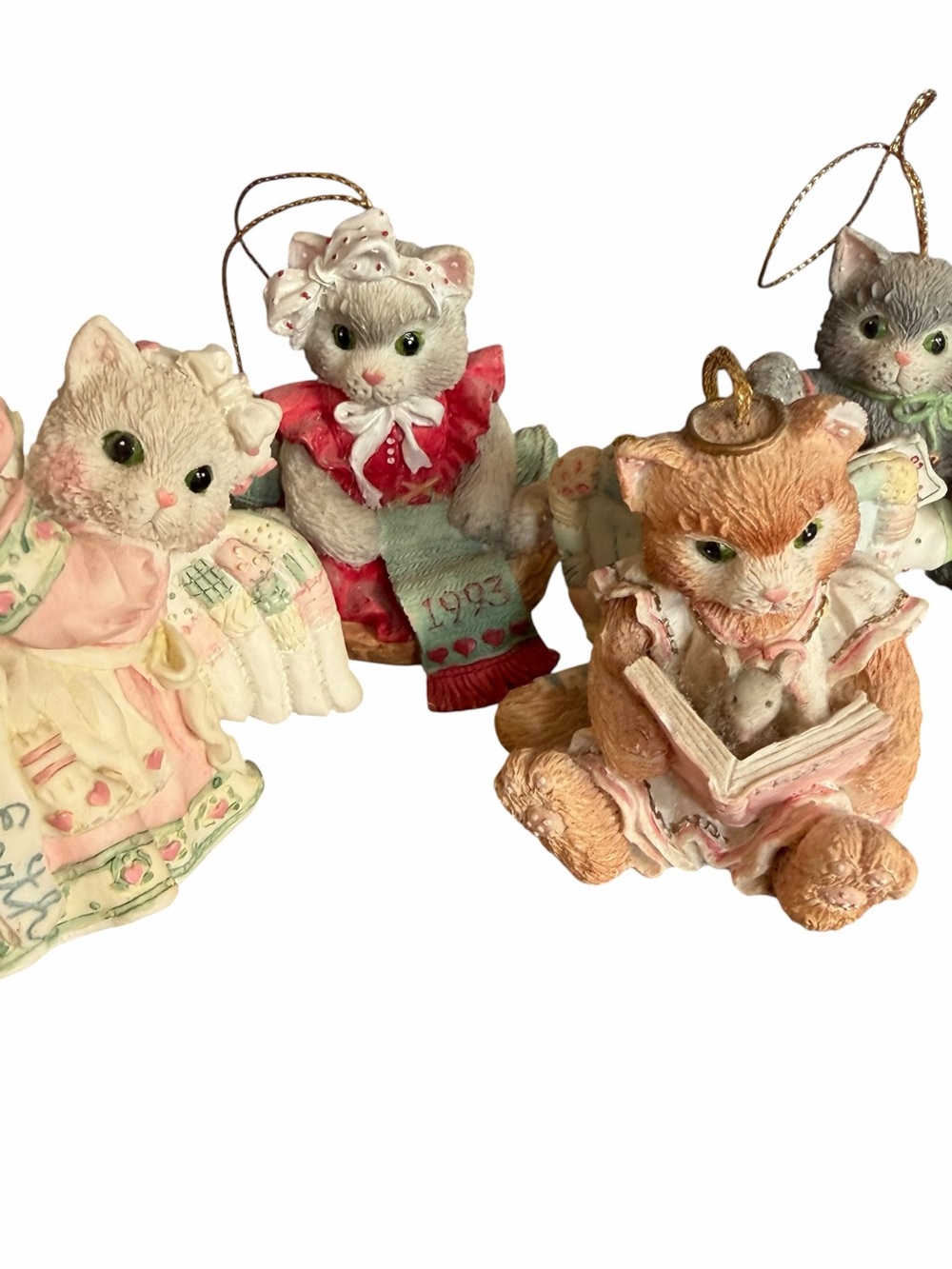 Vintage 90s Enesco Calico Kittens Cat Christmas Ornaments Lot of 4 Holiday